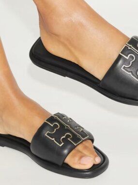 Brand New TORY BURCH sz 8 t lock DOUBLE T SPORT SLIDE sandals 79985